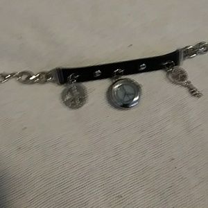 Peace sign pleather watch with chain